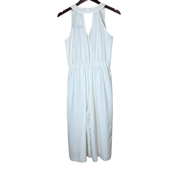 Adelyn Rae Wide Leg White Crop Jumpsuit Sz XS Culotte Belted Sleeveless Surplice - Picture 7 of 10